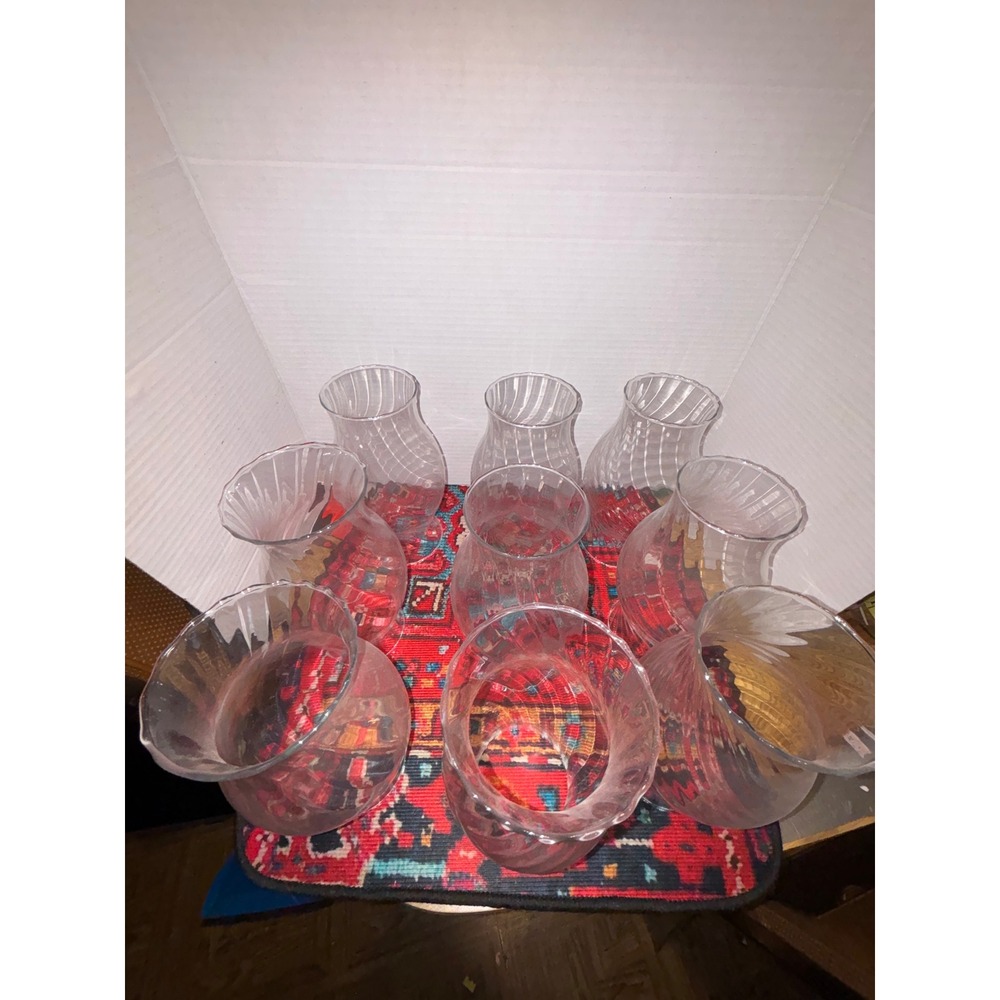 Vintage Clear Swirl Glass Tall Hurricane Chimney Candle Lamp Globe Fitter 9pc